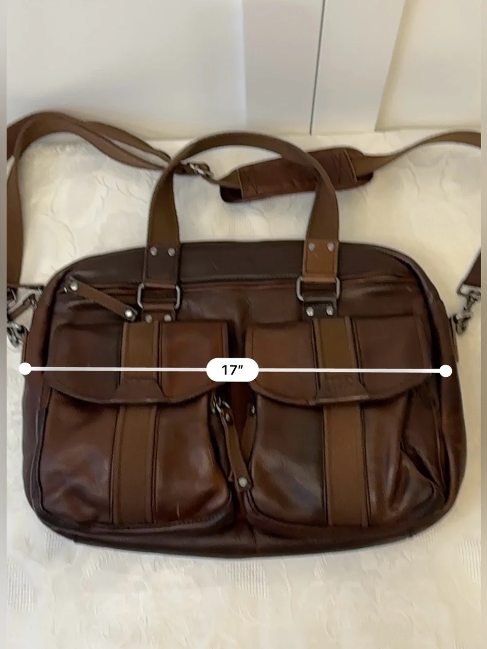 Vintage L.L. Bean Brown Leather Laptop Briefcase Shoulder Bag Utility Preppy